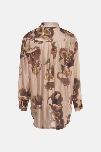 Chemise à manches longues marron de Terra di Siena avec un motif floral et manches longues.
