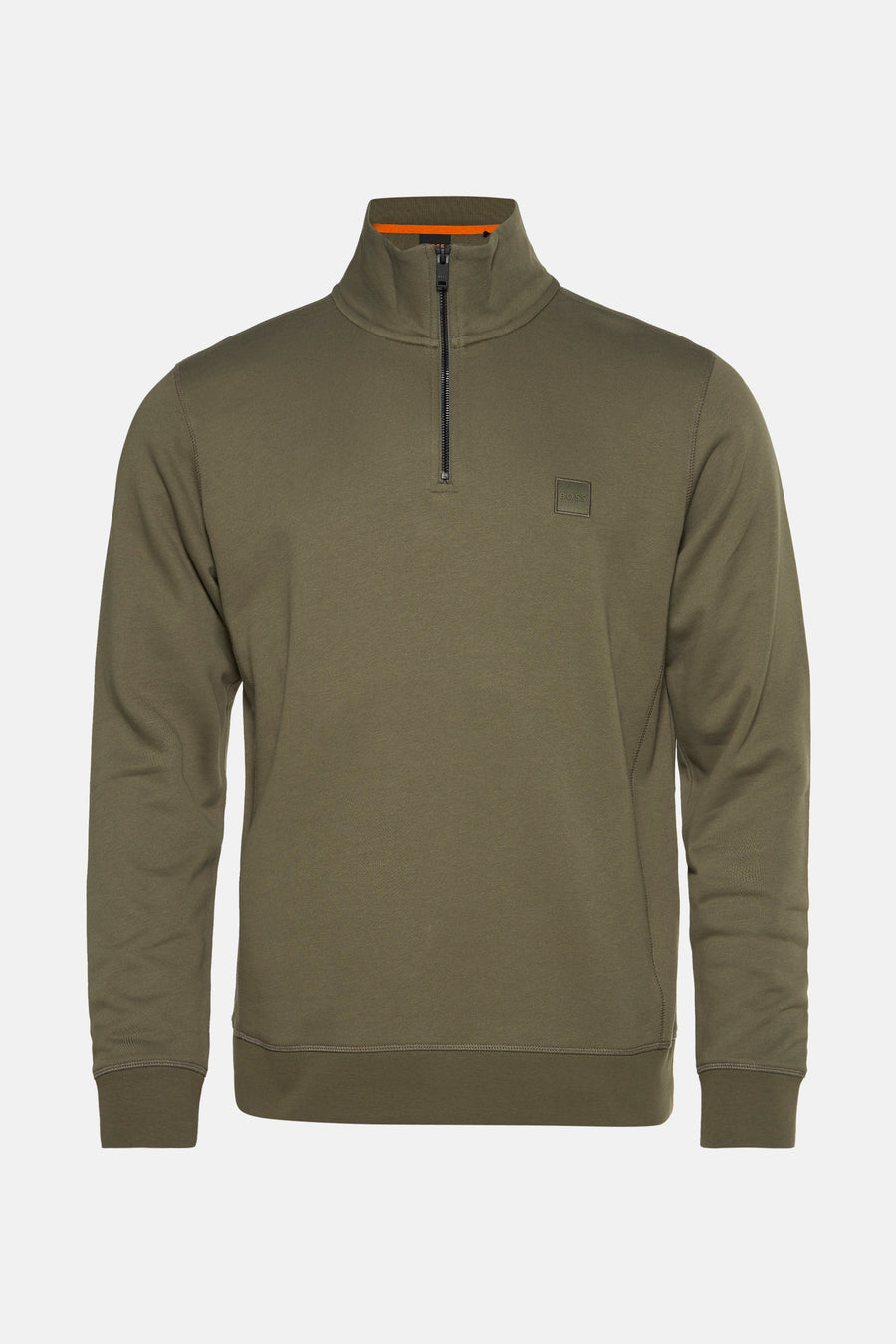 Sweat-shirt kaki à col montant de BOSS ORANGE, avec une fermeture éclair courte.