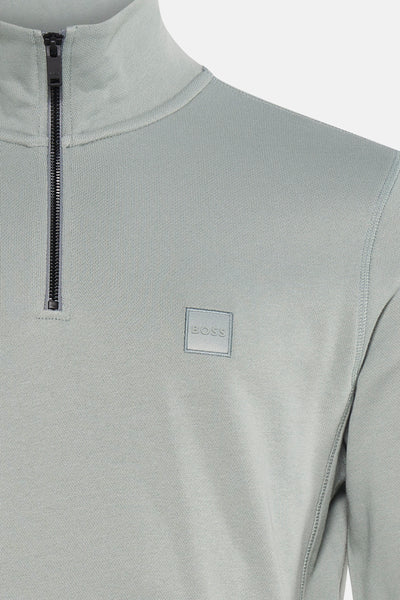 Groene sweatshirt met opstaande kraag van BOSS ORANGE, met ritssluiting tot halverwege en discreet logo op de borst.