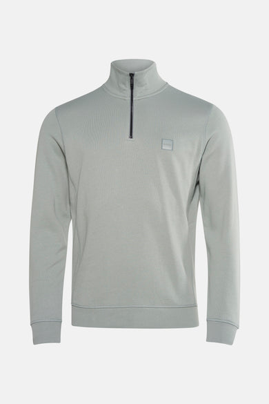 Groene sweater met opstaande kraag van BOSS ORANGE, met ritssluiting en discreet logo op de borst.