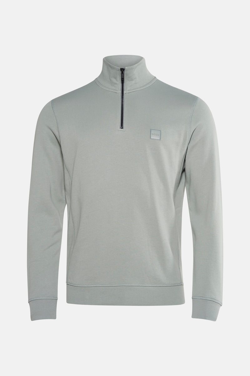 Groene sweater met opstaande kraag van BOSS ORANGE, met ritssluiting en discreet logo op de borst.