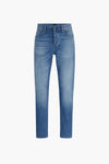 Taps toelopende jeans in middinblauw denim van BOSS ORANGE, met oranje stikseldetails.
