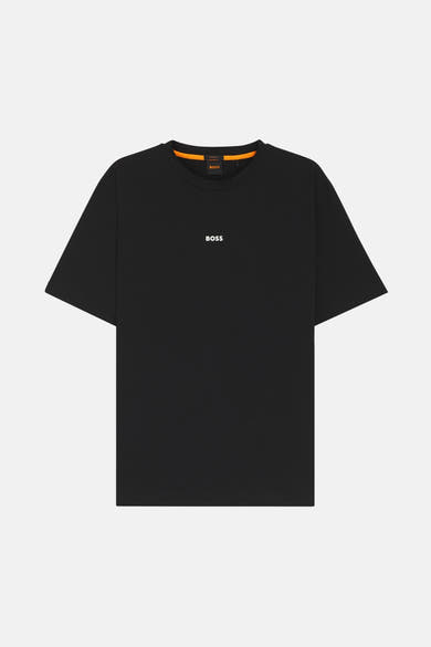 T-shirt noir à manches courtes de BOSS avec col orange.