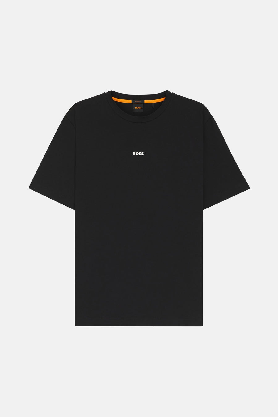 T-shirt noir à manches courtes de BOSS avec col orange.