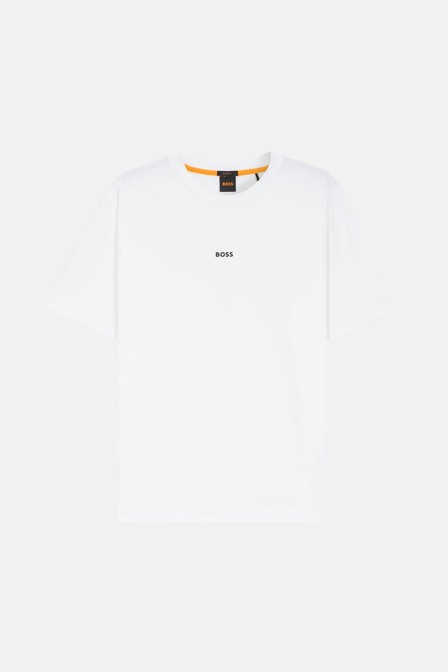 T-shirt blanc à manches courtes de BOSS, avec logo centré sur la poitrine.
