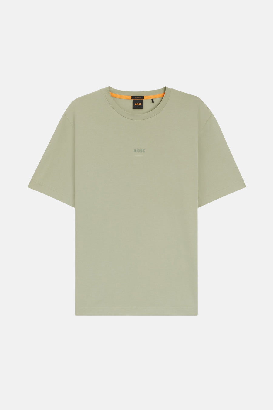 T-shirt à manches courtes vert de BOSS ORANGE, avec col rond et logo discret sur le devant.