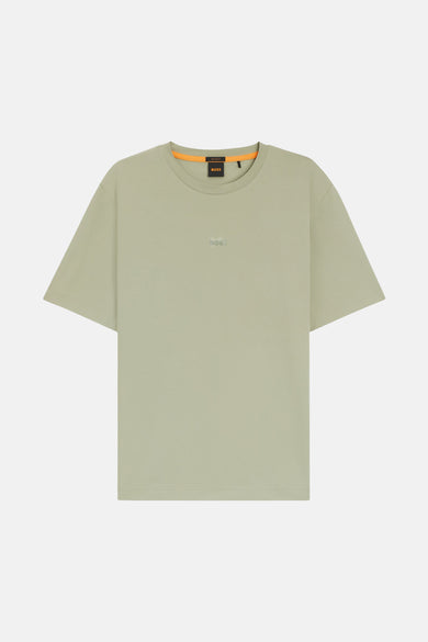 Groen T-shirt met korte mouwen van BOSS, met een ronde hals met oranje bies.