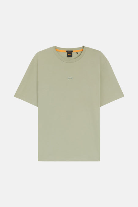 Groen T-shirt met korte mouwen van BOSS, met een ronde hals met oranje bies.