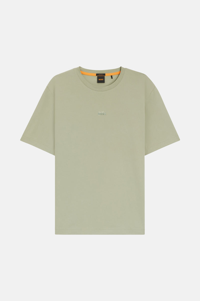 Groen T-shirt met korte mouwen van BOSS, met een ronde hals met oranje bies.