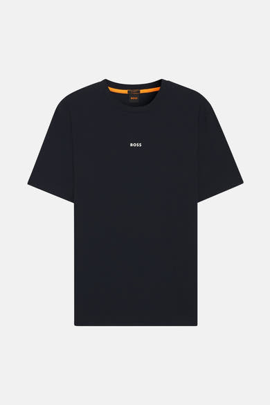T-shirt à manches courtes bleu de BOSS, avec le logo de la marque au centre.
