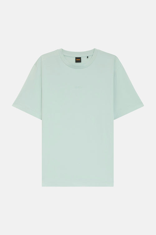 T-shirt turquoise de BOSS ORANGE à col rond avec logo BOSS ton sur ton discret sur la poitrine.