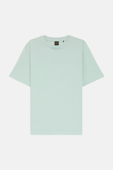T-shirt turquoise de BOSS ORANGE à col rond avec logo BOSS ton sur ton discret sur la poitrine.
