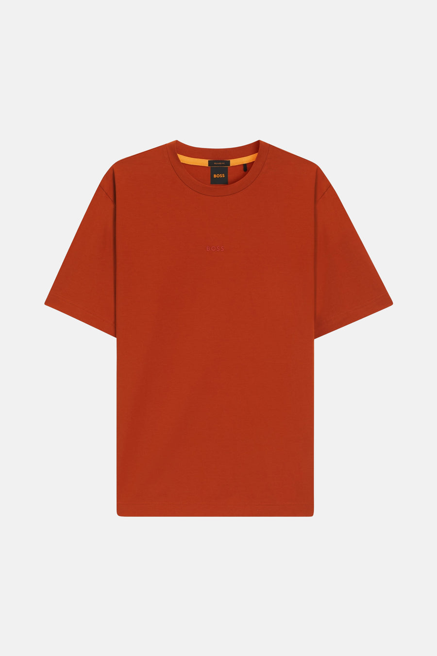 Oranje T-shirt met korte mouwen van BOSS, met geborduurd ton-sur-ton logo.