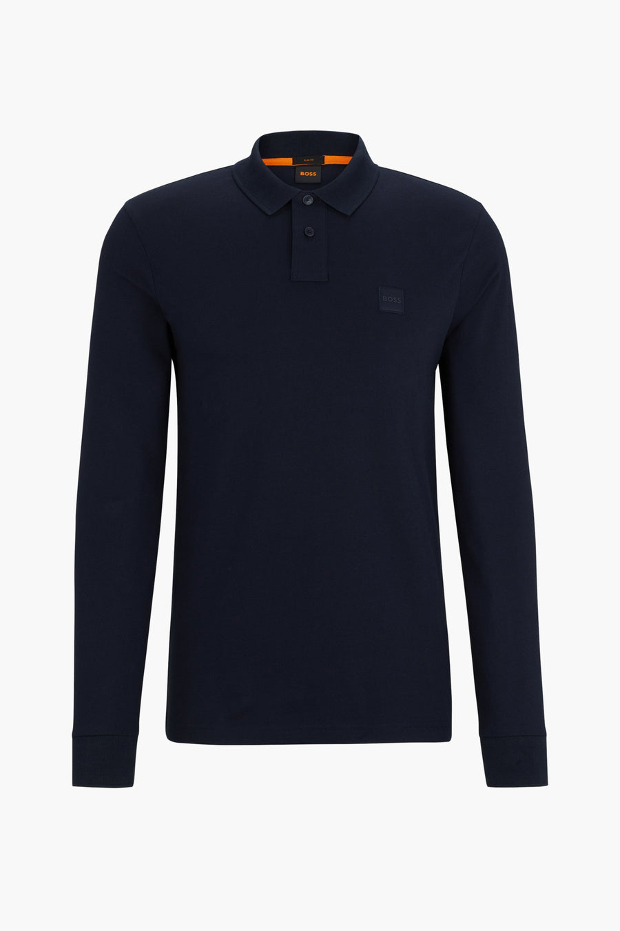 Polo bleu marine de BOSS ORANGE, à manches longues et logo discret sur la poitrine.