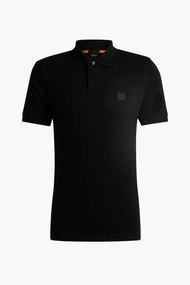 Zwart poloshirt met korte mouwen van BOSS ORANGE, met discreet logo op de borst.