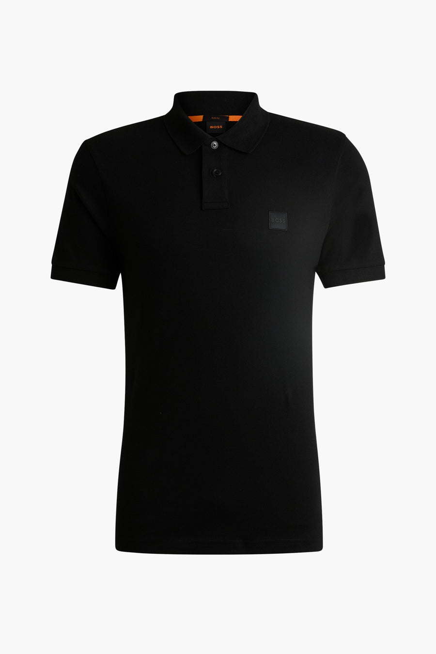 Zwart poloshirt met korte mouwen van BOSS ORANGE, met discreet logo op de borst.