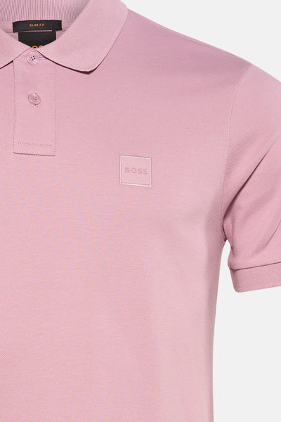 Roze poloshirt met korte mouwen van BOSS ORANGE met piqué-textuur en slim fit.