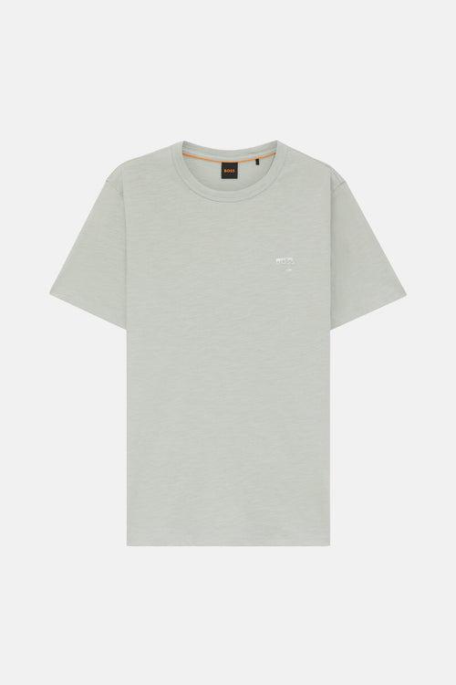 T-shirt à manches courtes gris par BOSS ORANGE avec logo discret sur la poitrine.
