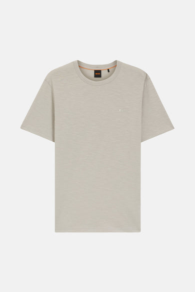 Grijze T-shirt met korte mouwen van BOSS ORANGE met discreet geborduurd logo.