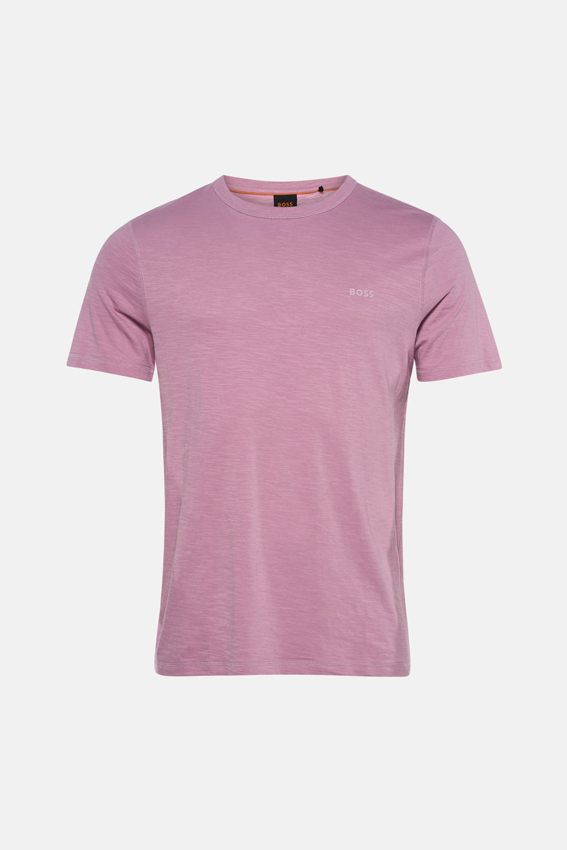 Roze T-shirt met korte mouwen van BOSS ORANGE, effen met discreet logo op de borst.