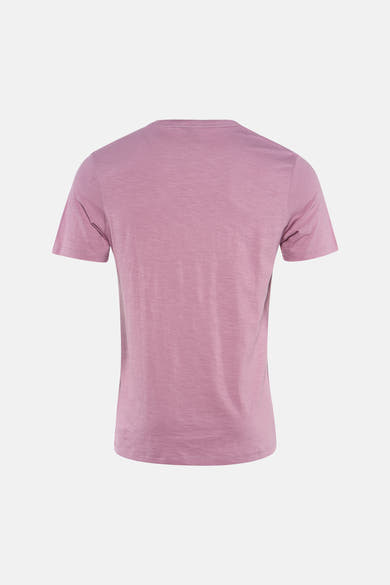 T-shirt rose à manches courtes de BOSS ORANGE avec une texture chinée subtile, vue de dos.
