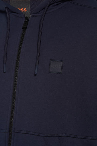 Sweat à capuche bleu marine par BOSS ORANGE, avec fermeture éclair et cordon de serrage.