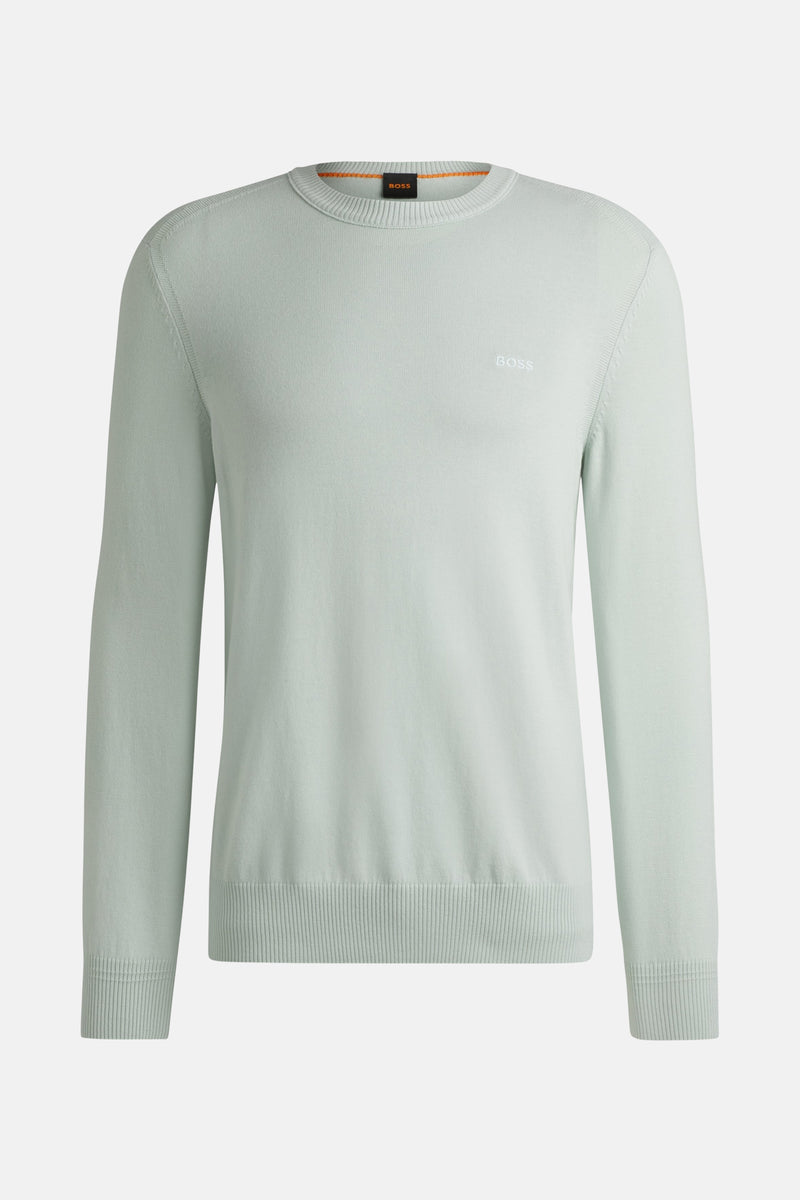 Pull à col rond bleu de BOSS ORANGE, en tricot uni à manches longues.