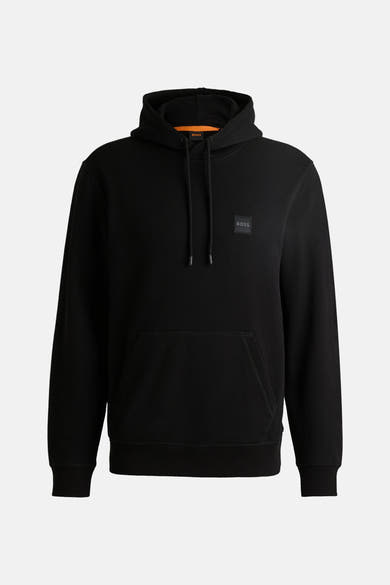 Sweat à capuche noir de BOSS ORANGE, avec cordon de serrage et poche kangourou sur le devant.
