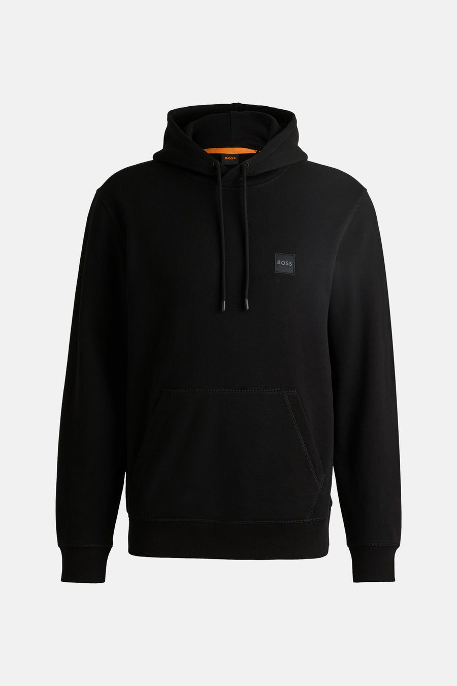Sweat à capuche noir de BOSS ORANGE, avec cordon de serrage et poche kangourou sur le devant.
