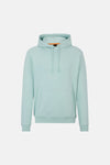 Turquoise hoodie van BOSS ORANGE met kangoeroezak, trekkoord, ton-sur-ton logo-badge en oranje bies bij de kraag.
