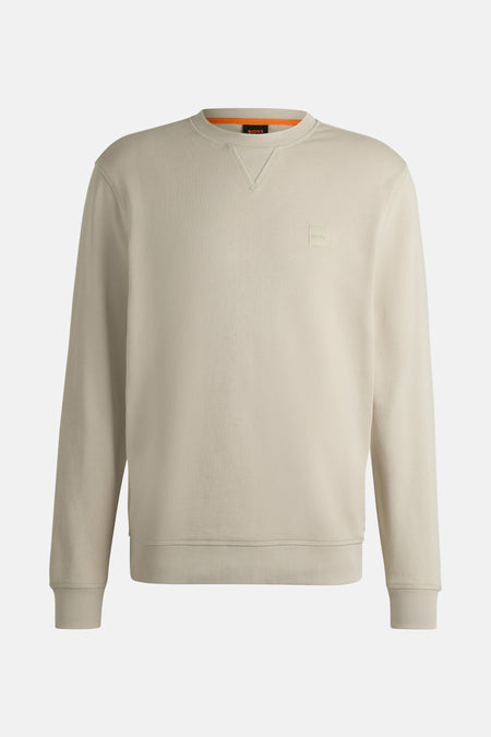Sweat-shirt beige de BOSS ORANGE, avec un col rond et un petit logo ton sur ton.