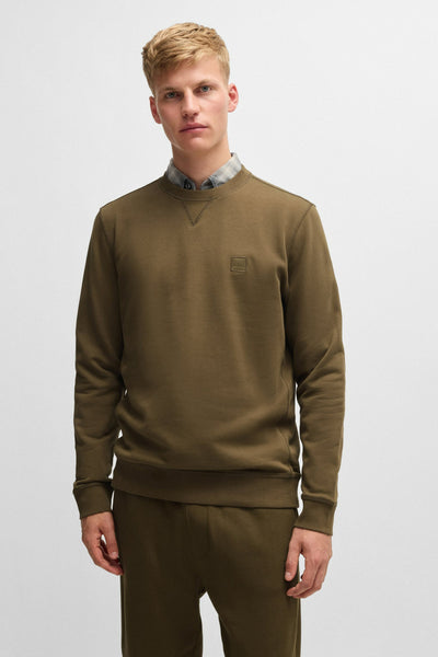Sweatshirt kaki van BOSS ORANGE, met een hals en en een discreet logo op de borst.