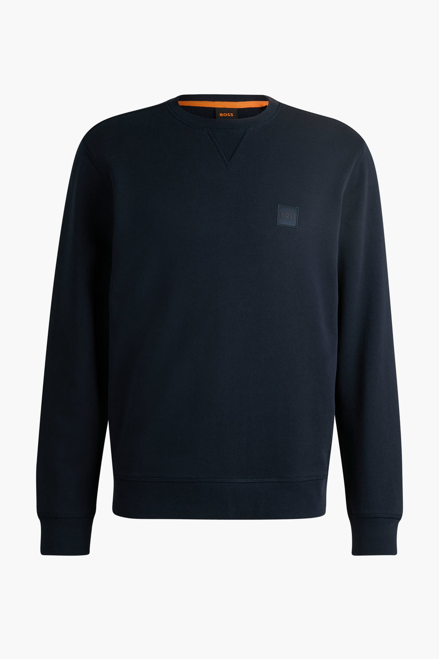 Sweat bleu à col rond de BOSS, avec logo ton sur ton sur la poitrine.