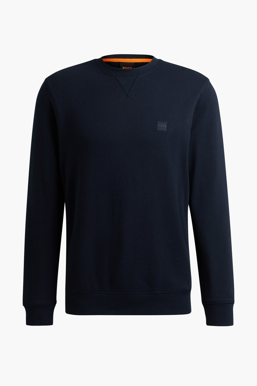 Sweat bleu col rond de BOSS ORANGE, avec un empiècement ton sur ton du logo sur la poitrine.
