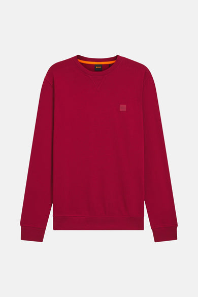 Sweat rouge par BOSS, avec logo ton sur ton sur la poitrine, col rond.