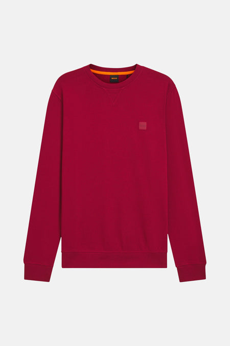Rode sweater van BOSS, met ton-sur-ton logo op de borst, ronde hals.