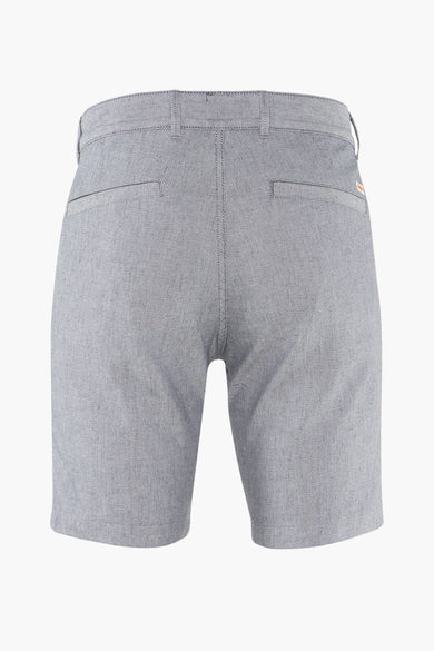Bermuda gris chiné BOSS ORANGE, vue de dos avec poches passepoilées et texture à motif subtil.