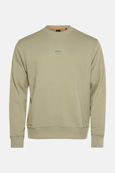 Sweat vert de BOSS ORANGE, avec logo discret sur la poitrine et bords côtelés.