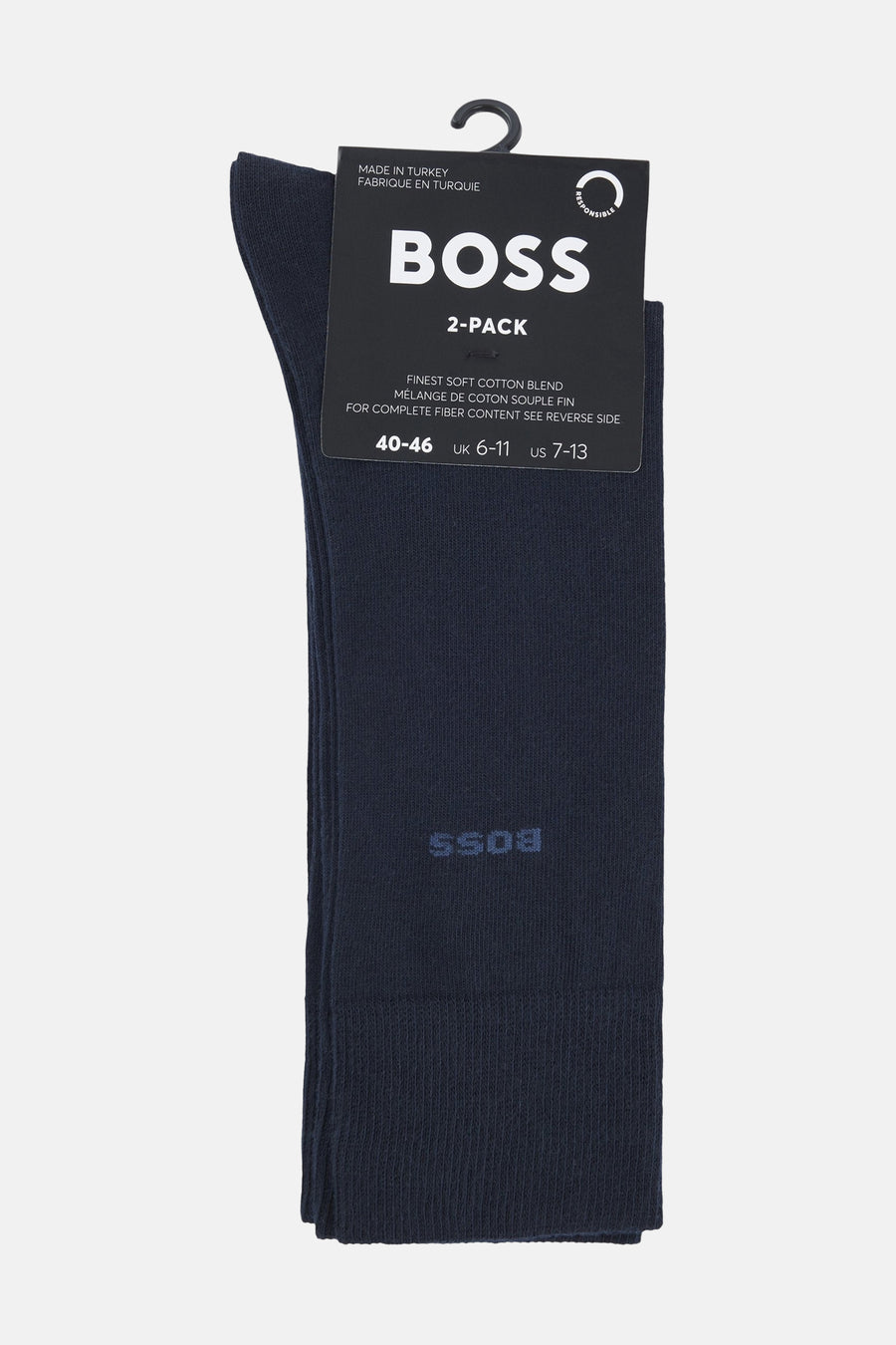 Chaussettes courtes bleu marine de BOSS ORANGE, avec le logo de la marque foncé sur le côté.
