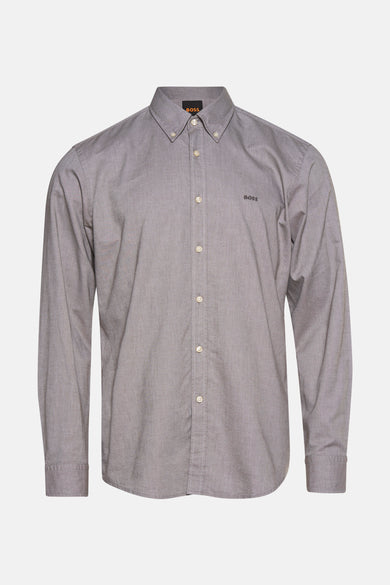 Chemise à manches longues grise de BOSS ORANGE, à boutons, avec le logo brodé sur la poitrine.