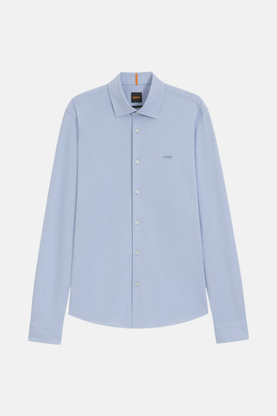 Chemise bleue à manches longues de BOSS ORANGE, avec une patte de boutonnage complète.