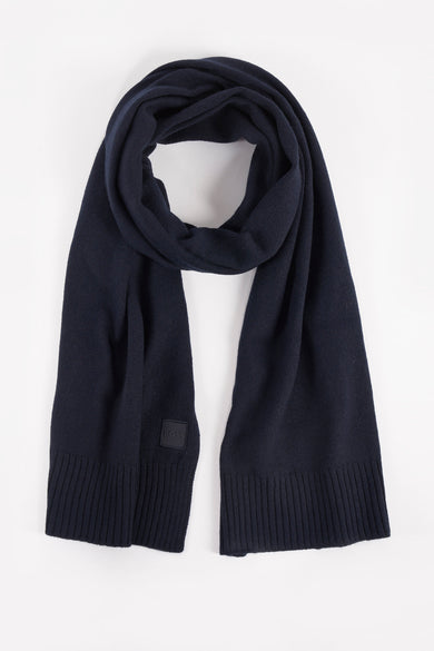 Écharpe bleue en tricot de BOSS ORANGE, avec un logo discret et des extrémités côtelées.