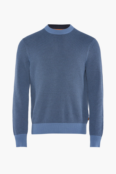 Pull à col roulé bleu de BOSS ORANGE avec motif texturé sur toute la surface.
