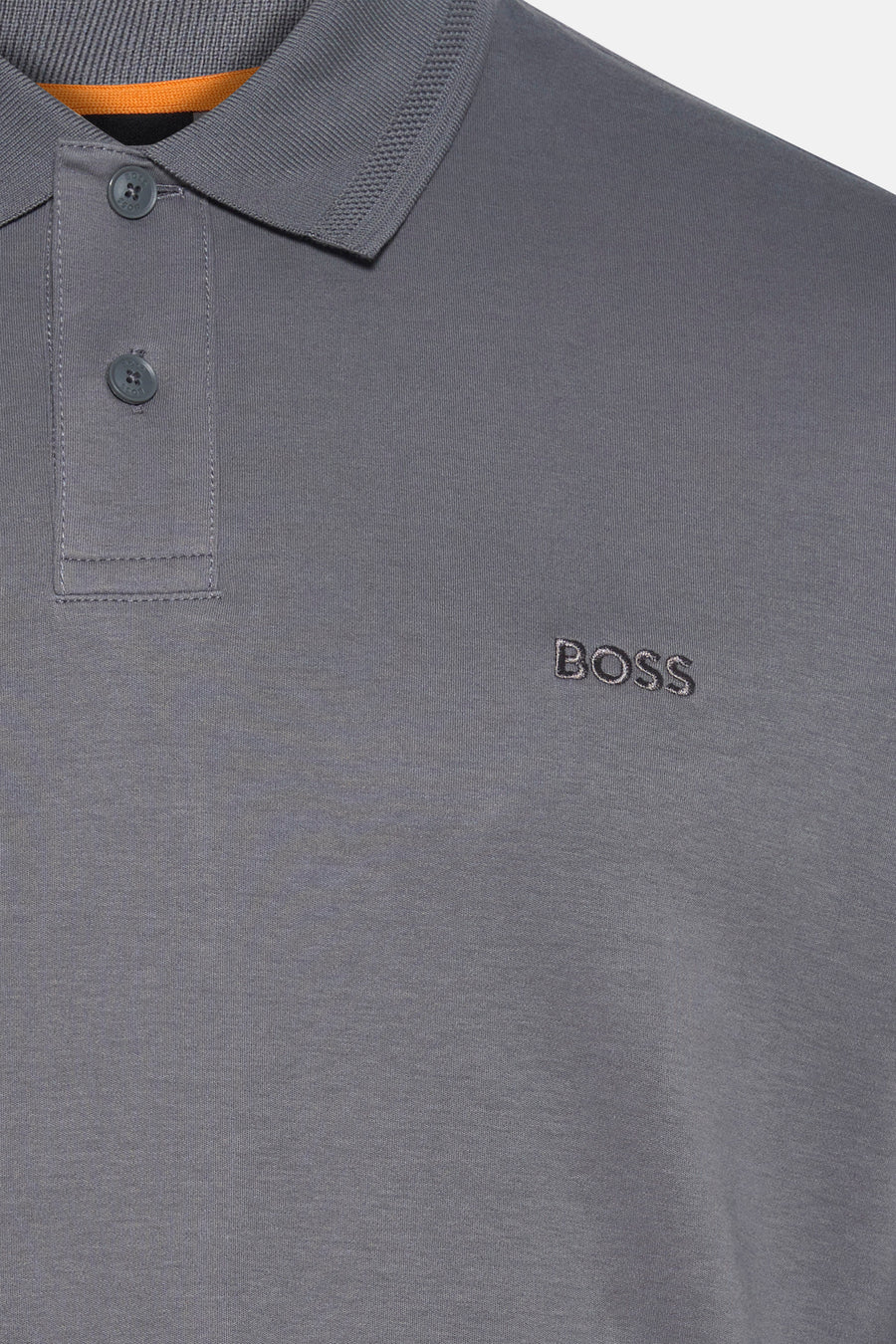 Grijze polo met lange mouwen van BOSS ORANGE, met geribde gebreide kraag en toon-op-toon geborduurd logo.