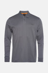 Grijze polo met lange mouwen van BOSS, met een knoopsluiting met twee knopen en geborduurd logo.