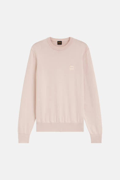 Pull rose à col O de BOSS ORANGE en maille lisse avec logo carré ton sur ton sur la poitrine.