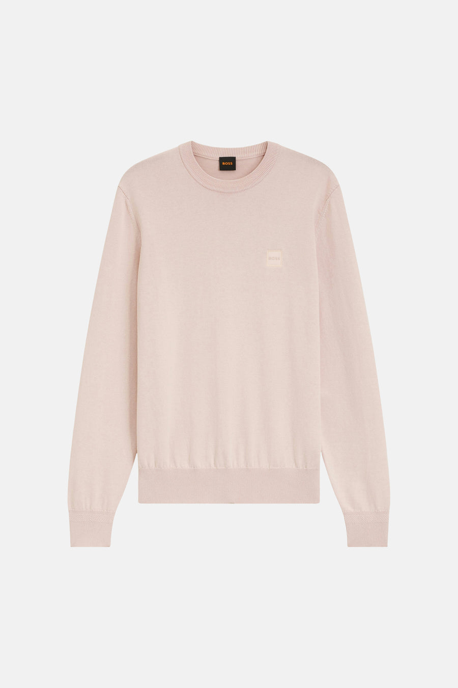 Pull rose à col O de BOSS ORANGE en maille lisse avec logo carré ton sur ton sur la poitrine.