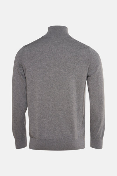 Pull à col roulé gris de BOSS ORANGE, avec une texture fine et un col montant classique, vue de dos.
