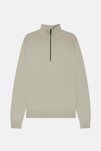 Pull col roulé gris de BOSS ORANGE avec une fermeture éclair courte noire.