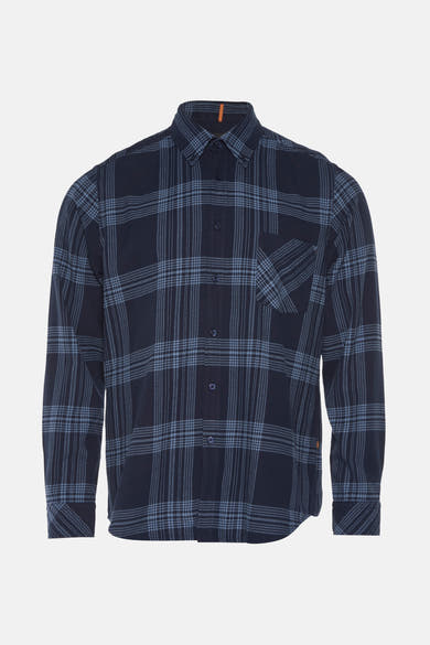 Blauw geruit overhemd met lange mouwen van BOSS ORANGE, met borstzak en knoopkraag.